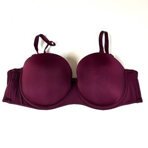 Torrid 44C Pushup Strapless Bra Solid Purple Burgundy Padded Underwire #1071